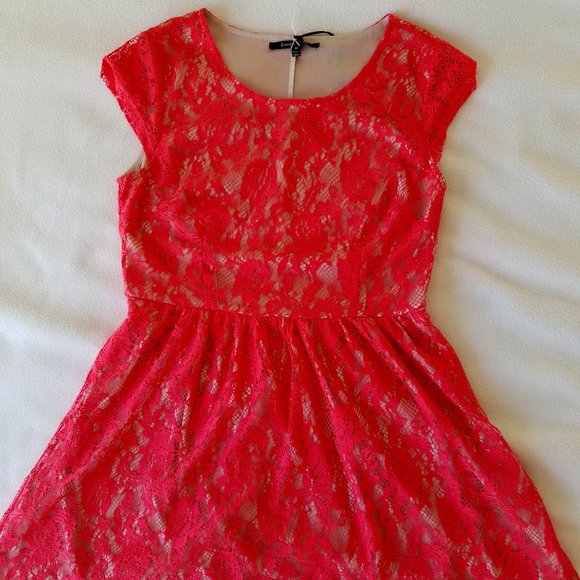 SWEETRAIN L56293 PINK/ORANGE LACE MINI DRESS - Picture 6 of 16